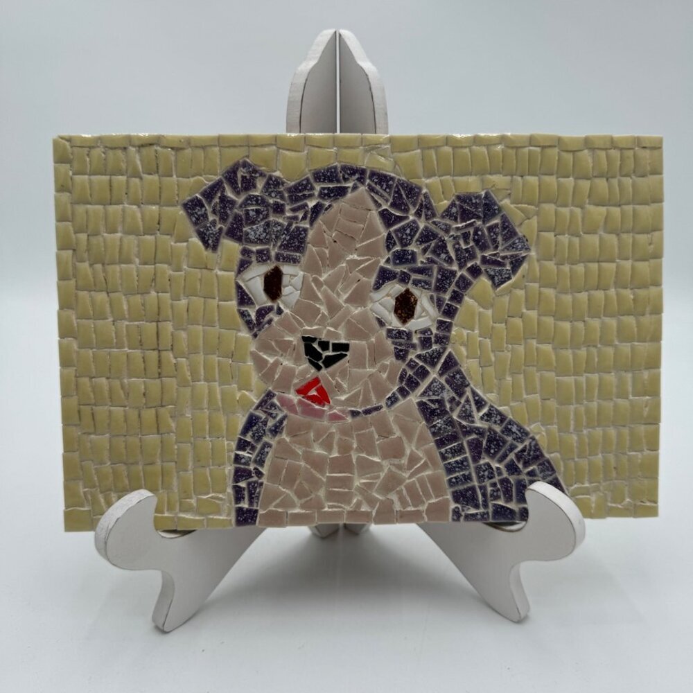 Vintage Mosiac Dog decor wall art home fun cute one of a kind hand made artisan